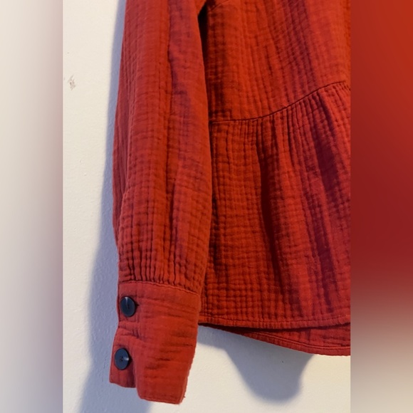 Madewell Lightspun Button-Back Peplum Top In Red Size Small Oversized Cotton - Picture 6 of 11